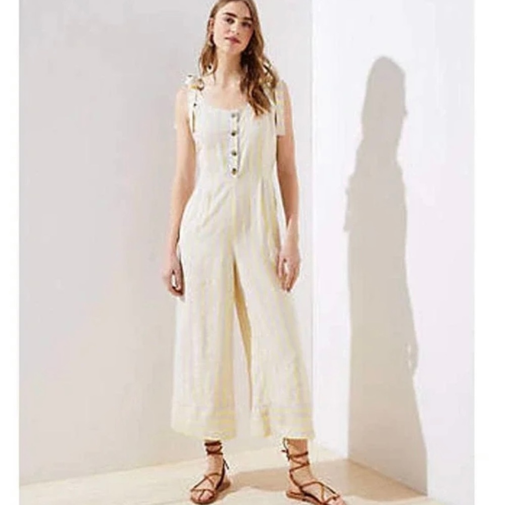 ☀️ NWT Loft Beach Linen Jumpsuit Yellow stripes Size M - NEW ☀️
